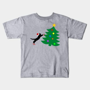 Cat ruining Christmas tree Kids T-Shirt